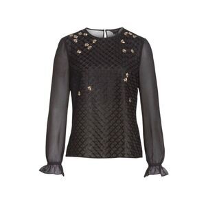 TED BAKER Queen Bee embellished jacquard ruffle flute sleeve blouse top Size 4